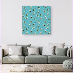 "Warren Reed - Designer Hand Drawn Busy Bees Canvas in Blue - Size: W16"" x H16""" - thumbnail 4