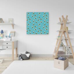 "Warren Reed - Designer Hand Drawn Busy Bees Canvas in Blue - Size: W16"" x H16""" - thumbnail 3