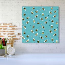 "Warren Reed - Designer Hand Drawn Busy Bees Canvas in Blue - Size: W16"" x H16""" - thumbnail 2