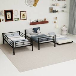Matteo Black 3-Tier Metal Bunk Bed with Pull-Out Trundle - Space Saving - Size: Single - thumbnail 9