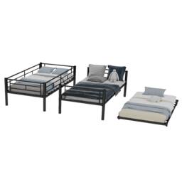 Matteo Black 3-Tier Metal Bunk Bed with Pull-Out Trundle - Space Saving - Size: Single - thumbnail 2