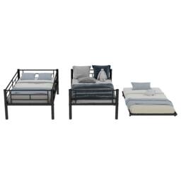 Matteo Black 3-Tier Metal Bunk Bed with Pull-Out Trundle - Space Saving - Size: Single - thumbnail 4