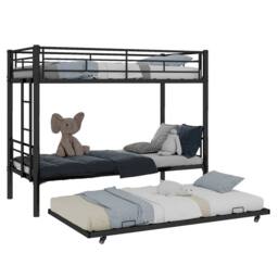 Matteo Black 3-Tier Metal Bunk Bed with Pull-Out Trundle - Space Saving - Size: Single - thumbnail 6