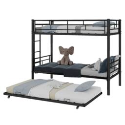 Matteo Black 3-Tier Metal Bunk Bed with Pull-Out Trundle - Space Saving - Size: Single - thumbnail 5