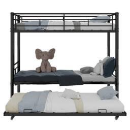 Matteo Black 3-Tier Metal Bunk Bed with Pull-Out Trundle - Space Saving - Size: Single - thumbnail 7