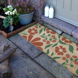Artsy Mats Red & Green Floral Pattern Coir Doormat (120 x 40cm) in Brown - Size: 40 cm x 120 cm - thumbnail 3