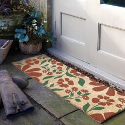 Artsy Mats Red & Green Floral Pattern Coir Doormat (120 x 40cm) in Brown - Size: 40 cm x 120 cm