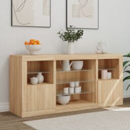 Berkfield Home Sideboard with LED Lights Sonoma Oak 142.5x37x67 cm in Brown - thumbnail 3