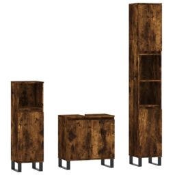 Berkfield Home 3 Piece Bathroom Cabinet Set Smoked Oak Engineered Wood in Brown - thumbnail 2