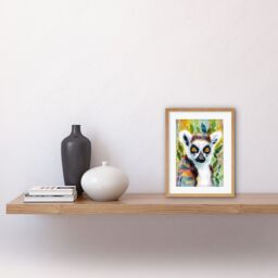 "Artery8 Wall Art Print Lemur Portrait Folk Art Watercolour Painting Artwork Framed 9X7 Inch in Beige - Size: W7"" x H9""" - thumbnail 2