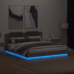 Berkfield Home Durable Bed Frame with LED without Mattress Concrete Grey 200x200 cm - thumbnail 4