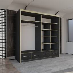 Sliding Wardrobes 4U Modern Gloss Wardrobe with LED Light & Mirror Doors 203×220cm in Black - thumbnail 3