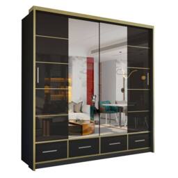 Sliding Wardrobes 4U Modern Gloss Wardrobe with LED Light & Mirror Doors 203×220cm in Black - thumbnail 2