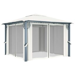 Berkfield Home Gazebo with Curtain 300x300 cm Cream Aluminium in Beige - thumbnail 3