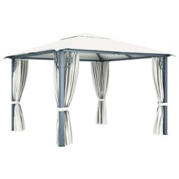 Berkfield Home Gazebo with Curtain 300x300 cm Cream Aluminium in Beige - thumbnail 4
