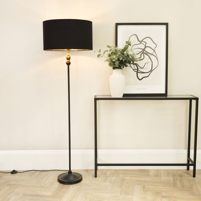 ValueLights Maggie Black Candlestick Floor Lamp with Black & Metallic Gold Shade & Bulb - image 1