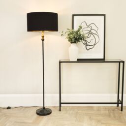 ValueLights Maggie Black Candlestick Floor Lamp with Black & Metallic Gold Shade & Bulb - thumbnail 1