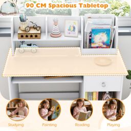 Gymax Study Desk Wooden Writing Table With Keyboard Tray & Drawer in White - thumbnail 8