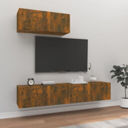 Berkfield Home 3 Piece TV Cabinet Set Smoked Oak Engineered Wood in Brown - thumbnail 1