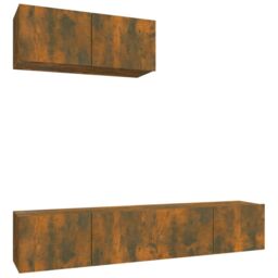 Berkfield Home 3 Piece TV Cabinet Set Smoked Oak Engineered Wood in Brown - thumbnail 2