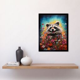 Artery8 Wall Art Print Gleeful Racoon Quirky Portrait Spring Makes Everything Better Oil Painting Kids Bedroom Blooming Wildflower Meadow Art Framed - thumbnail 2