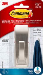 3M CLAW Command Bath Modern Reflections Satin Nickel Medium Metal Hook MR02-SN-B in Silver - thumbnail 1