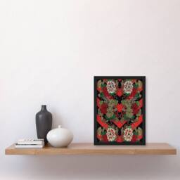 Artery8 G A Audsley Framed Wall Art Print Japan Red Fan Floral Pattern - Size: A4 - thumbnail 2