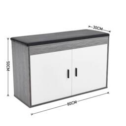 EONLION White + Grey Wood-Grain Shoe Storage Bench - Size: 100 cm - thumbnail 2