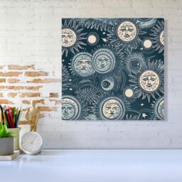 "Warren Reed - Designer Silver Blue Moon & Stars Canvas - Size: W30"" x H30""" - thumbnail 2