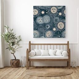 "Warren Reed - Designer Silver Blue Moon & Stars Canvas - Size: W30"" x H30""" - thumbnail 3