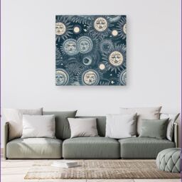 "Warren Reed - Designer Silver Blue Moon & Stars Canvas - Size: W30"" x H30""" - thumbnail 4