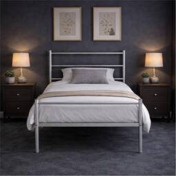 FLAVORA Silver- Metal Bed Frame Heavy Duty Steel in Silver - Size: Cot - thumbnail 4