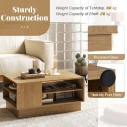 Costway Modern Coffee Table 86cm Long Rectangle Center Table w/ Shelves in Natural - thumbnail 6