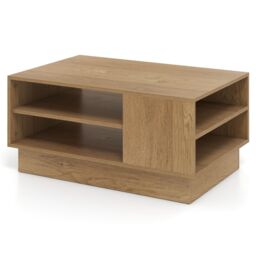 Costway Modern Coffee Table 86cm Long Rectangle Center Table w/ Shelves in Natural - thumbnail 3
