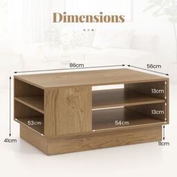 Costway Modern Coffee Table 86cm Long Rectangle Center Table w/ Shelves in Natural - thumbnail 2