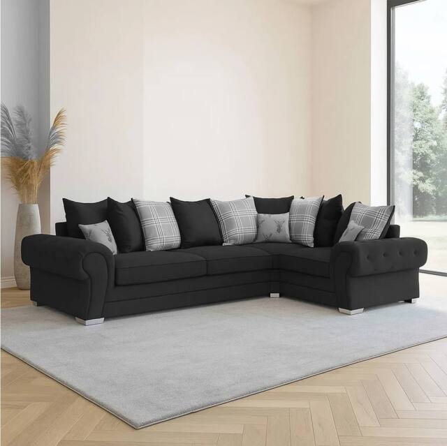 Furniture 786 Verona Scatter Back 2c1 Corner Sofa Chenille Fabric in Black - image 1