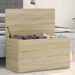 Berkfield Home Storage Chest Sonoma Oak 84x42x46 cm Engineered Wood in Light Brown - Size: 84 x 42 x 46 cm - thumbnail 2
