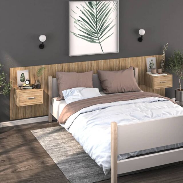 Berkfield Home Wall-mounted Bedside Cabinets 2 pcs Sonoma Oak in Brown - image 1
