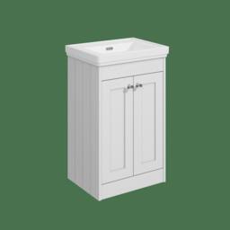 Balterley 500mm Floor Standing 2 Door Unit with Basin No Tap Hole - Satin White - thumbnail 1