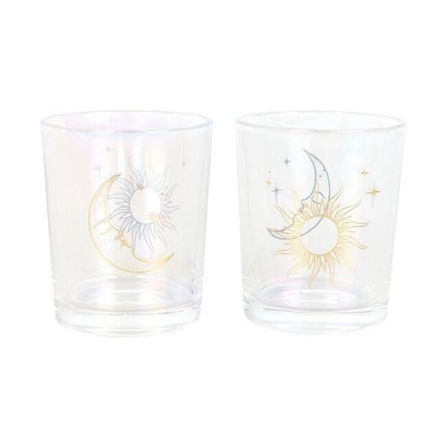 Something Different Iridescent Sun & Moon Face Votive Candle Holder Pack of 2 in Gold - image 1