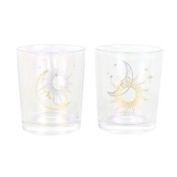 Something Different Iridescent Sun & Moon Face Votive Candle Holder Pack of 2 in Gold