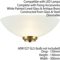 Loops Dimmable LED Wall Light Antique Brass White Line Pattern Glass Shade Dome Lamp - thumbnail 2