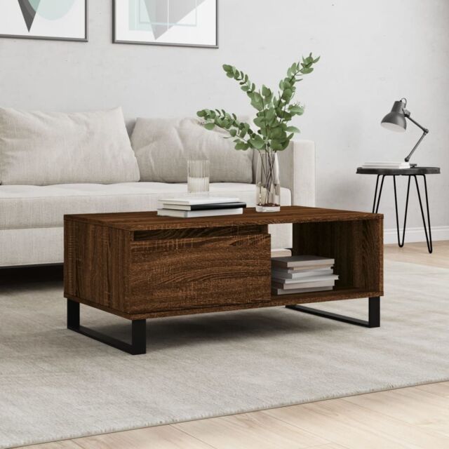 Berkfield Home Coffee Table Brown Oak 90x50x36.5 cm Engineered Wood - image 1