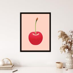 Wee Blue Coo Wall Art Print Single Cherry Baby Pink Lime Green Retro Minimalist Painting Art Framed - Size: A4 - thumbnail 4