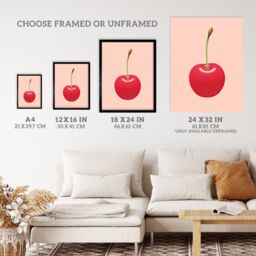 Wee Blue Coo Wall Art Print Single Cherry Baby Pink Lime Green Retro Minimalist Painting Art Framed - Size: A4 - thumbnail 3