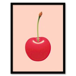 Wee Blue Coo Wall Art Print Single Cherry Baby Pink Lime Green Retro Minimalist Painting Art Framed - Size: A4 - thumbnail 1