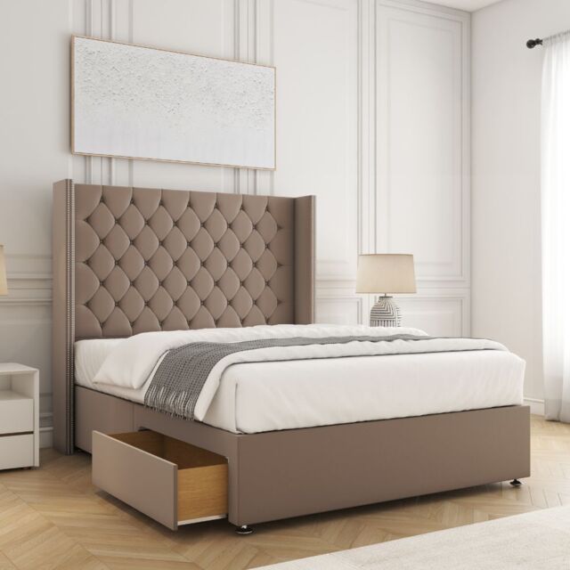 "BSSPOKE Olivia Plush Divan Bed 54"" Headboard 2 Drawers Footend & No Mattress in Bronze - Size: Small Double" - image 1