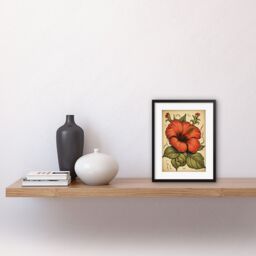 "Artery8 Wall Art Print Old School USA Tattoo Ink Body Art Red Hibiscus Rockabilly Americana 50s Artwork Framed 9X7 Inch in Black - Size: W7"" x H9""" - thumbnail 2
