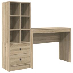Berkfield Home Desk with Storage Sonoma Oak Engineered Wood in Taupe - thumbnail 2