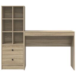 Berkfield Home Desk with Storage Sonoma Oak Engineered Wood in Taupe - thumbnail 7